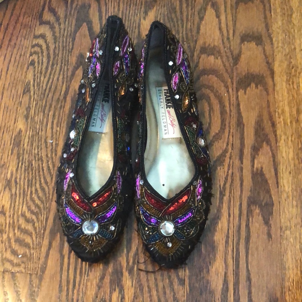 Frankie and Baby beaded black flats